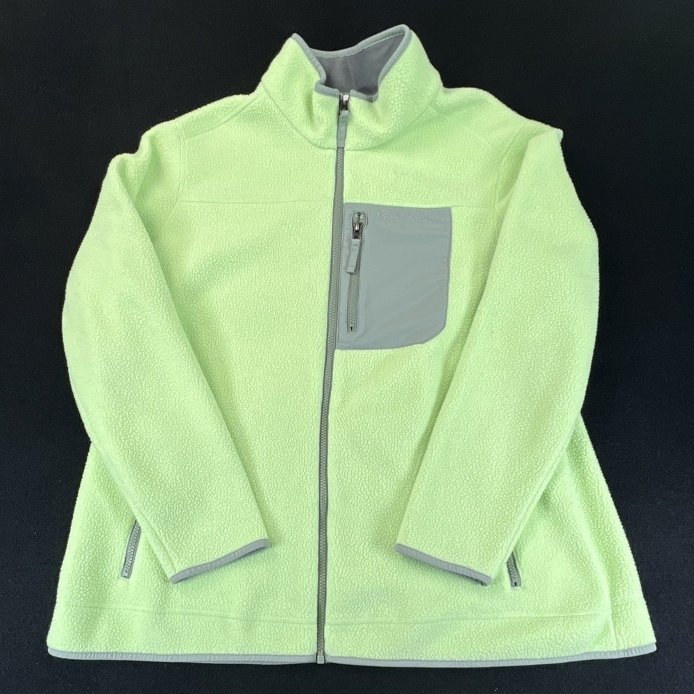 Eddie Bauer Fleece Jacket Lime Green Womens XXL Full Zip Mock Neck Outdoor Layer